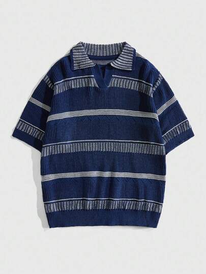 Prep بولو كاجوال للرجال بياقة بولو وأكمام قصيرة، ملابس علوية محبوك بألوان متباينة، صيفي