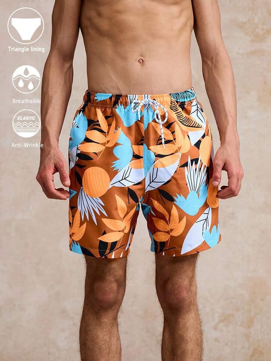 Surfspeed 男式植物印花抽绳腰沙滩短裤 - 彩色 - 查看 1
