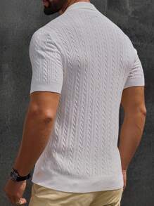 Men's Solid Color Half-Zip Short Sleeve Casual Raglan Knit Top - White - View 2