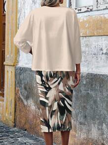 SHEIN LUNE Damen Lässig Blatt Muster 2 Stücke Set, geeignet für Herbst/Winter