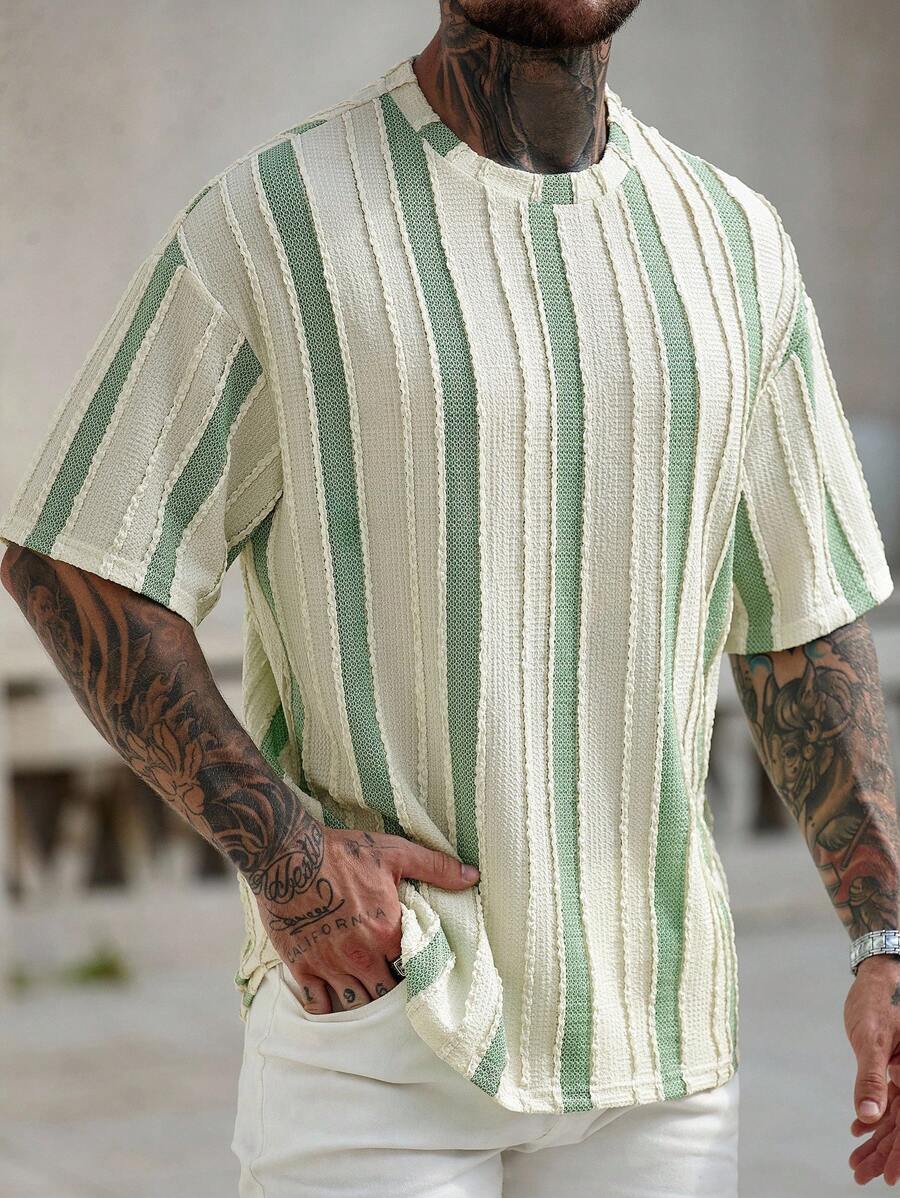 Manfinity RSRT Men's Casual Knitted Textured Jacquard Pink T-Shirt