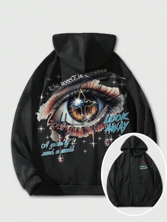 Street Life Men's Black Zip-Up Hoodie With Eye Graphic Print Design