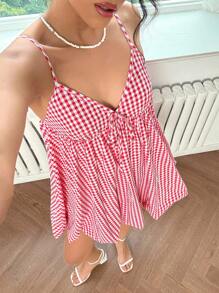 Roylia Vestido camisero mini con estampado floral elegante y lindo para mujer - Rojo - Ver 5