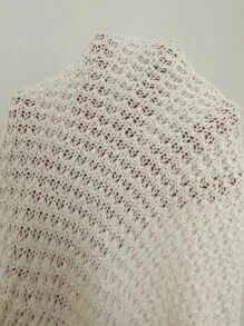 Sunnyshic Sexy Hollow-Out Off-Shoulder Cropped Knit Sweater For Beach Vacation Knit Pullover Fall Winter - White - View 8