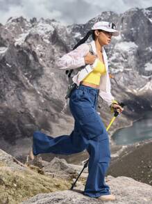 Women's Cargo Pocket Pleated Wide Leg Loose Casual Denim Pants Outdoor Pants For Hiking Sun Protection Lightweight Quick Dry - Blue - View 4