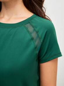 SHEIN Cheerettes 网眼拼布圆领休闲短袖运动T恤 - 墨綠色 - 查看 4