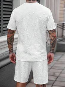 Manfinity CasualCool Men's Mature Street Style Textured Fabric Letter Embroidered T-Shirt And Shorts Casual Set - Black - View 2