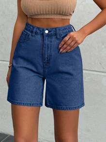 EURMUSE 100%Cotton LIGHT WASH HIGH WAIST SHORT - Teal Blue - View 7