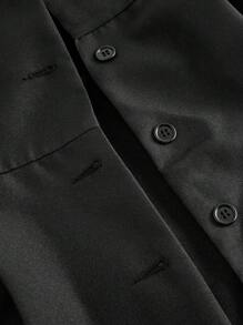 SHEIN MOD 休闲优雅女式翻领纯色短袖单排扣连衣裙，办公室穿着 - 黑色 - 查看 3