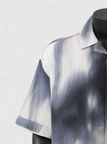 ROMWE MEN Street Life Men's Casual Splatter Paint Effect Short Sleeve Shirt, Street American Style