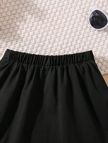 SHEIN 女嬰編織純色百褶裙 - 黑色 - 查看 5