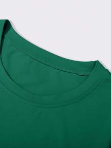 Manfinity EMRG Camiseta casual de verano para hombres con cuello redondo y estampado de letras, de corte holgado - Verde Oscuro - Ver 4