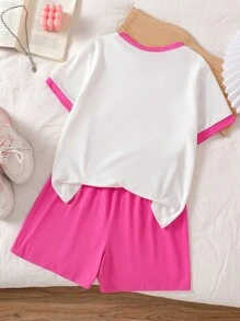 Tween Girls Cute White Summer Shorts Set,Family Matching Letter Print Tee & Solid Shorts,Back To School Kids Outfits - Multicolor - View 2