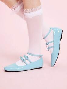 CUCCOO DOLLMOD Women's Blue New Style Crossover Bow Knot Sweet Flats