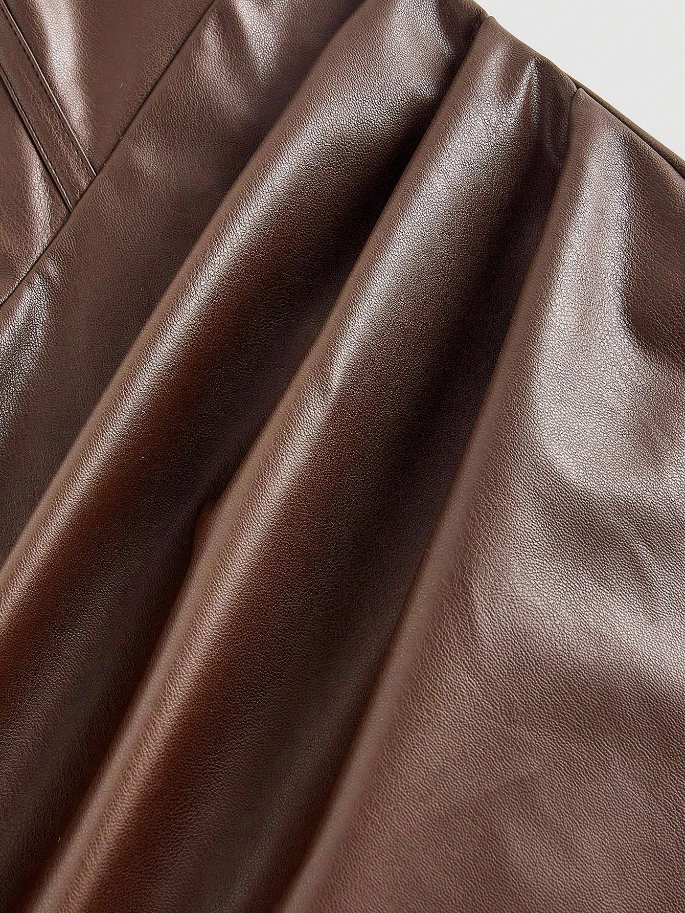 SHEIN MOD فستان بني من جلد البولي يوريثان للنساء،...