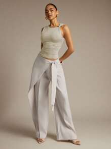 Hauture Women's Solid Color Twist Design Sleeveless Casual Crop Top