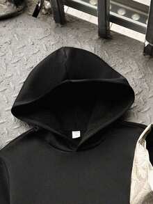 SHEIN 青少年男童返校必备基础款卫衣，简约宽松套头衫，休闲学院风，舒适时尚，百搭实用，柔软面料，适合日常穿着、上学、外出、户外运动、秋冬季穿着。黑色卫衣，纯色卫衣，黑色宽松卫衣，超大款卫衣，青少年秋季卫衣 - 黑色 - 查看 6