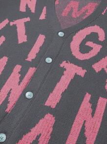 Manfinity Hypemode Áo khoác cardigan dệt kim dáng rộng, đơn hàng khuy, tay dài họa tiết chữ dành cho nam, thu đông - Nhiều màu - Xem 4