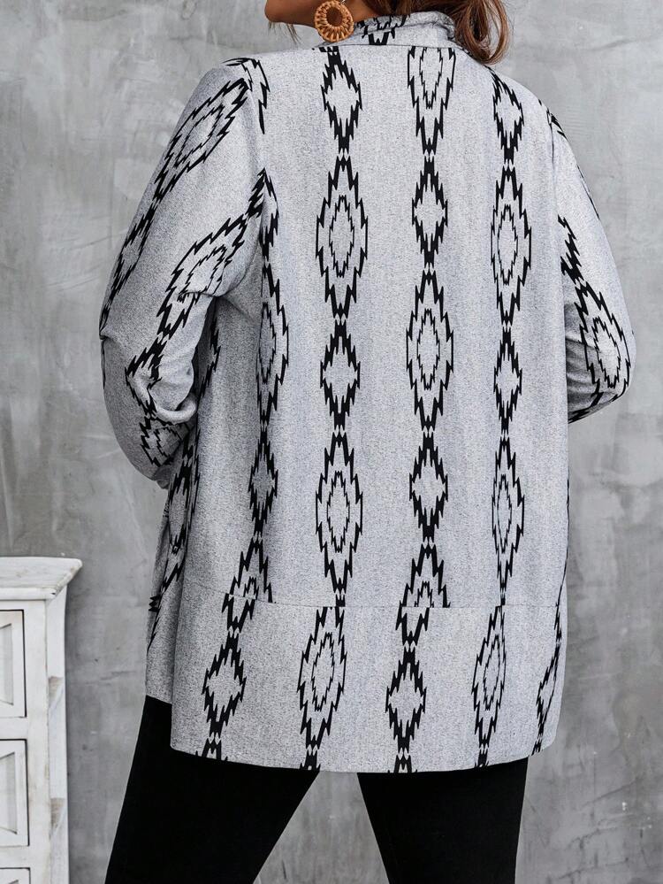 Plus Size Women Casual Bohemian Open Front Long Sleeve Coat, Fall
