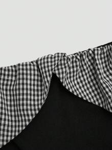 Sweetra Plus Size Casual Plaid Patchwork Off-Shoulder 2 In 1 Dress Fall Cloth For Women - Multicolor - View 5