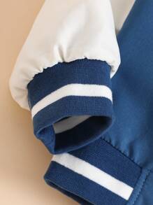 SHEIN Toddler Boys' Contrast Stripe Ribbed Collar Cute Bear Print Reversible Zip-Up Jacket Baby Bomber Jacket Baby Bear Print Jacket Baby Boy Bomber Jacket Toddler Bomber Jacket Fall Winter