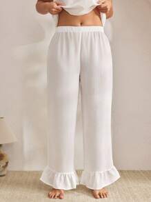 Ocili 大码女式条纹绉纱睡裤，荷叶边下摆，舒适，秋季