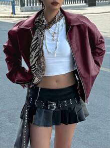INAWLY Veste à manches longues, coupe ample, style motard pour femme, pour l'automne/l'hiver