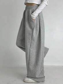 DAZY 女士休闲抽绳高腰宽松阔腿运动裤女式慢跑裤 - 灰色 - 查看 2