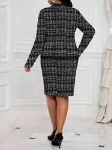 SHEIN Lady Bộ đồ công sở thanh lịch nhiều màu sắc cho mùa thu và mùa đông, quần áo midi dài tay cỡ lớn, quần áo mùa đông cho nữ, quần áo mùa đông cho lễ Tạ ơn, trang phục mùa đông, trang phục sang trọng - màu đen - Xem 3