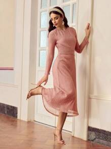 ZEYLAH 女士纯色长袖连衣裙 - 粉色 - 查看 2