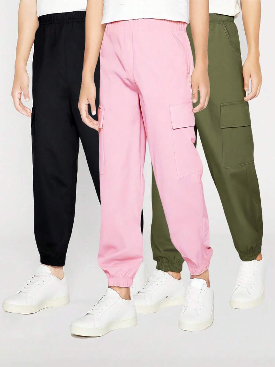 SHEIN Explorewe 年轻女孩休闲纯色工装裤 - 彩色 - 查看 1