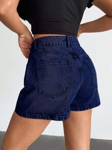 EURMUSE Women High Waist Rhinestone Denim Shorts - Dark Wash - View 2