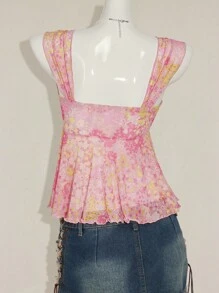 SHEIN ICON Women's Ditsy Floral Asymmetrical Hem Cute Floral Blouse, Adorable Summer Top Fall Women Clothes