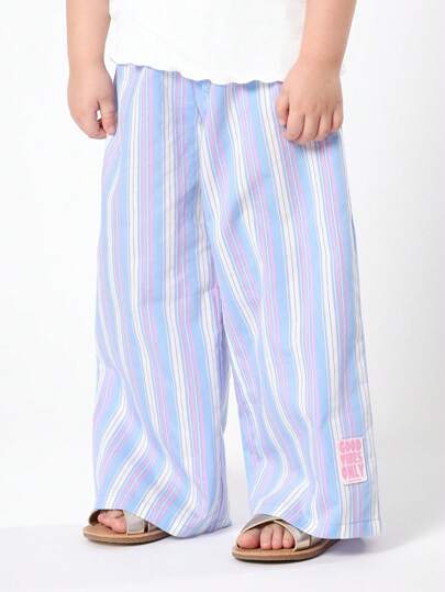 SUMWON 条纹夏季套穿阔腿裤，休闲沙滩度假泳池派对裤装，童装时尚