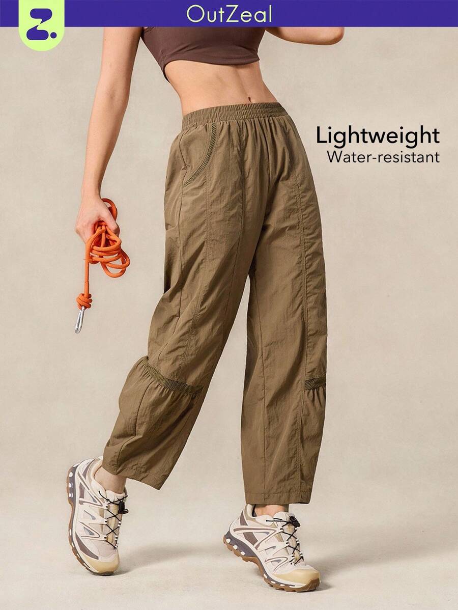 OutZeal 女士运动裤，适合露营、徒步、旅行，防水网眼设计，带侧袋 - 棕色 - 查看 1