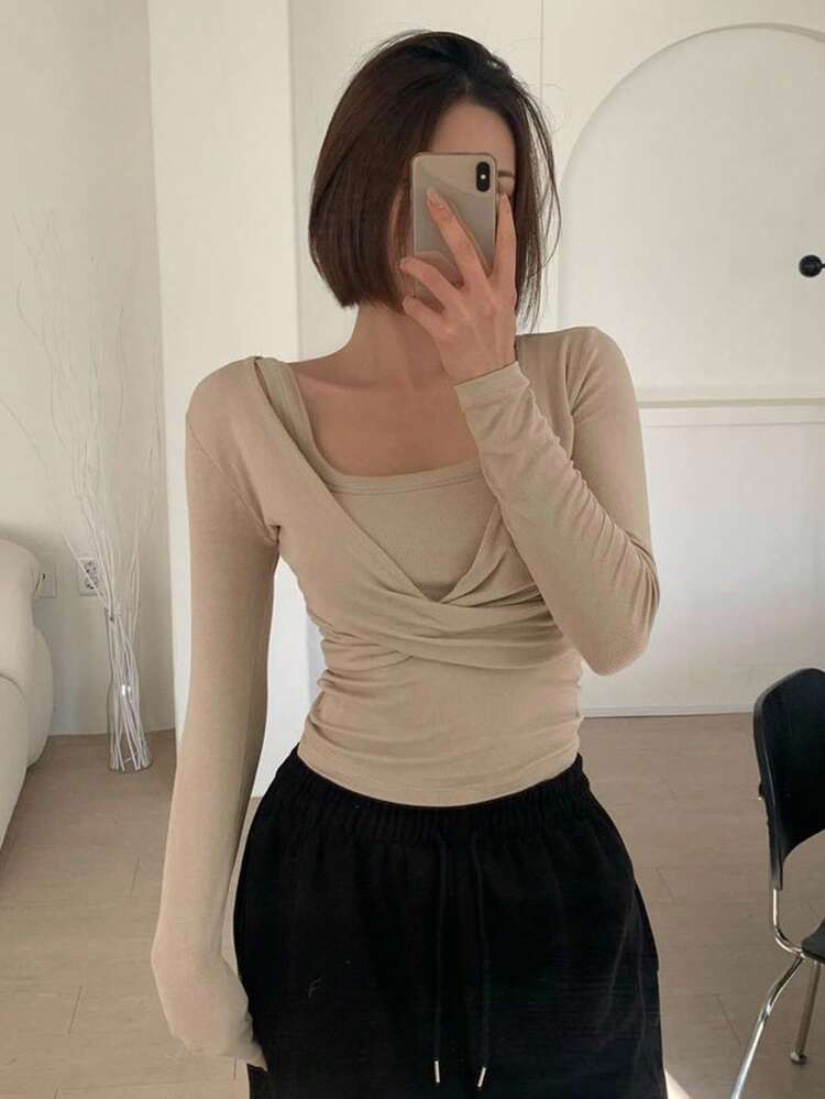 Comfortable Thin Twist Knot Fitted Tank Top Set Autumn,Fall Women Clothes