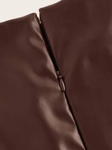 Siren Gaze Váy da nữ thời trang xếp nếp thu đông không tay xếp nếp PU mini váy màu trơn cổ tròn xếp nếp da PU không tay dài vừa phải, thích hợp cho tiệc tùng, công sở, ngoài trời, lót hoặc mặc riêng, váy cocktail thích hợp để đi chơi và dự tiệc Váy giáng sinh - Cà phê nâu - Xem 4