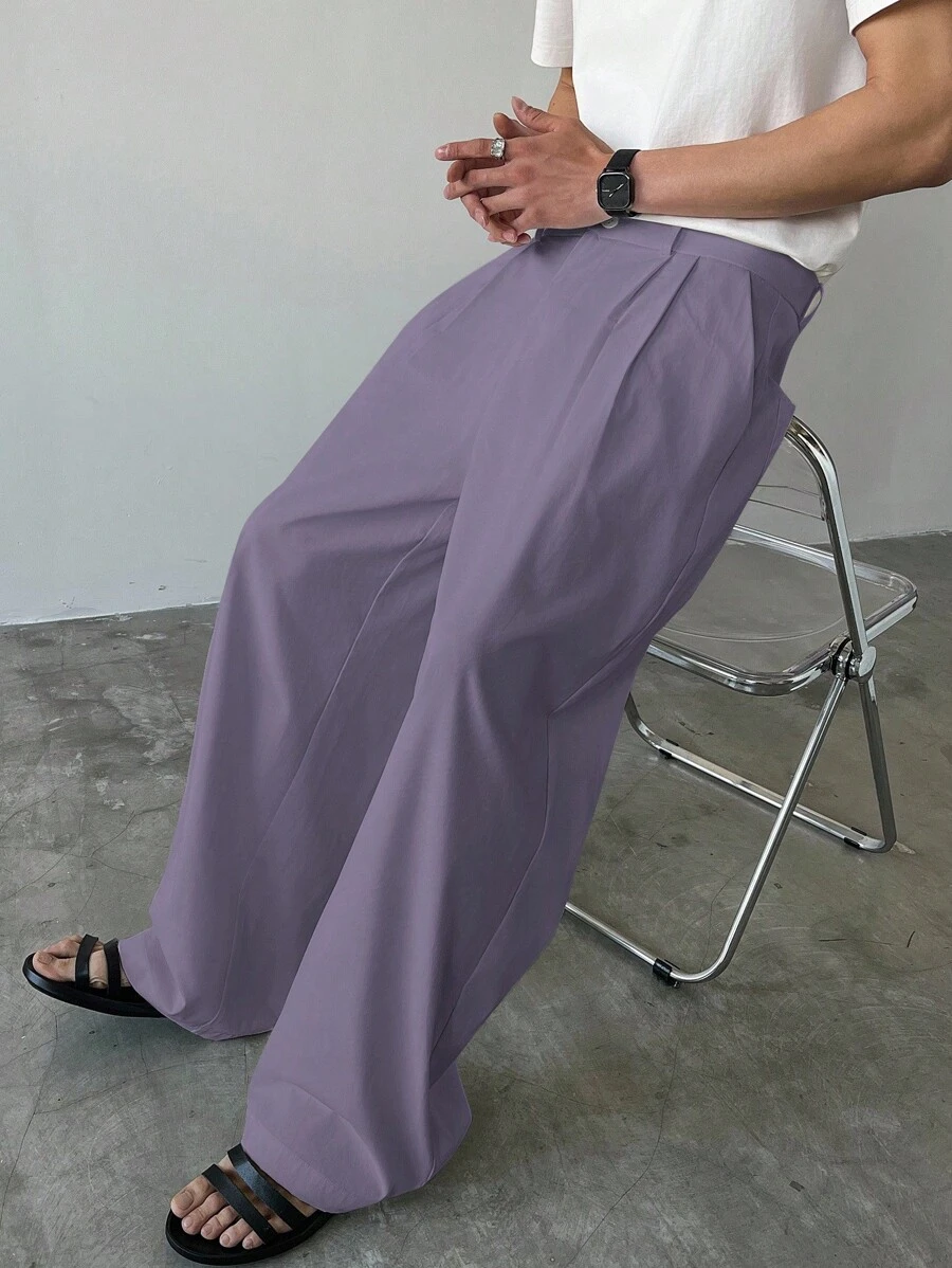 Claim Dot Men's Casual Solid Color Loose Pants, Fall - Mauve Purple - View 1