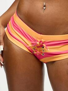 SUMWON WOMEN Bộ bikini tam giác sọc cho kỳ nghỉ biển, đồ bơi cổ yếm cạp trễ, đồ bơi dự tiệc hồ bơi mùa hè, đồ bơi cắt kiểu Brazil - Đỏ - Xem 7