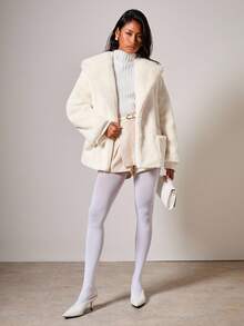 COSMINA Damen elegante, weite Jacke mit Kunstpelzkragen, Herbst/Winter - Aprikosenfarben - Übersicht 4