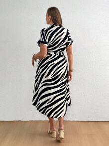 SHEIN CURVE+ 大码女式休闲日常斑马纹连衣裙 - 彩色 - 查看 2