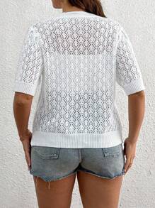 SHEIN Tall CURVE Women's Button Front Short Sleeve Knitted Cardigan, Plus Size Open Knit Cardigan For Autumn Winter Fall