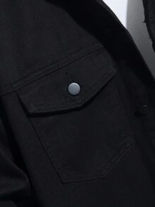 Manfinity Homme 男士几何图案拼接长袖单排扣休闲牛仔夹克 - 黑色 - 查看 5