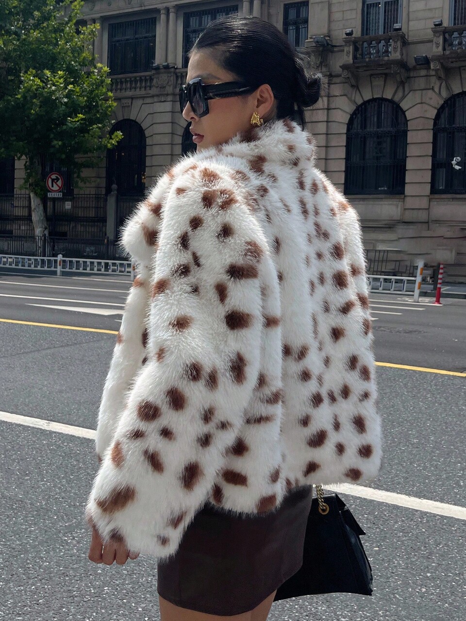 Leopard Print Lapel Thick Faux Fur Coat For Women, Autumn/Winter Jacket
