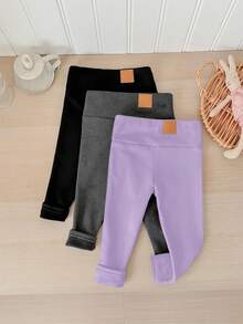 SHEIN LMoss Kids LMoss 3件套女婴秋冬加厚保暖内衬打底裤（黑色、灰色和杏色）。买1送3，百搭休闲保暖内衬裤 - 彩色 - 查看 3