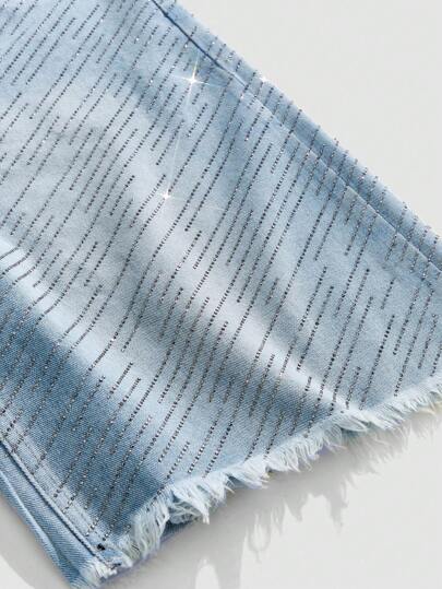 Street Life Shorts vaqueros sueltos para hombres con decoración de strass