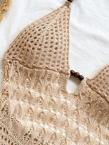 Soleia Women's Vacation Casual Backless Halter Knit Dress Crochet Maxi Dress Summer Maxi Dress Beach Maxi Dress Crochet Dress Vacation Dress In Fall/Winter