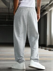 Manfinity Roghcode Pantalones de chándal casuales holgados con cintura elástica y cordón, con estampado dividido, para hombres jóvenes - Gris - Ver 2