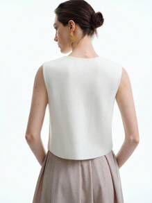 Aalyst Women's Minimalist Light Apricot Wool Vest With Metal Buttons - Apricot - View 6