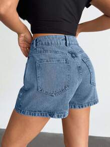 EURMUSE Pantalones cortos mini de cintura alta de unicolor y minimalistas con adornos de rhinestones para mujer - Celeste - Ver 2